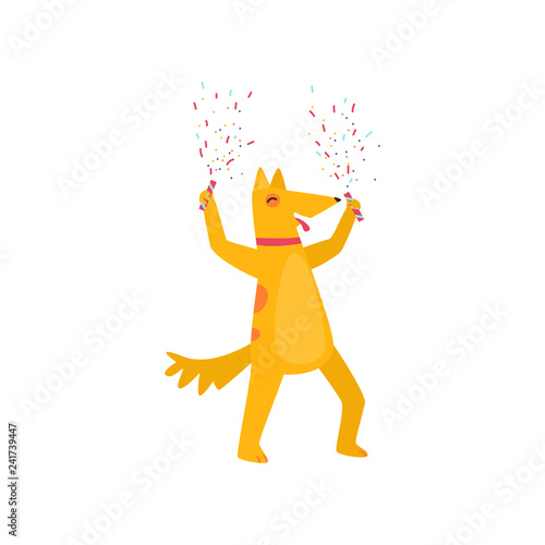  ute cheerful orange dog is having fun and having a great time at a party.