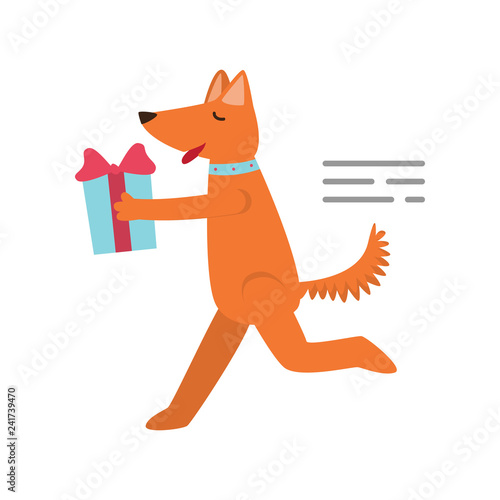  ute cheerful orange dog is having fun and having a great time at a party.