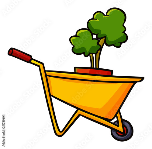 Cute and funny Trolley with pot of a plant in it - vector