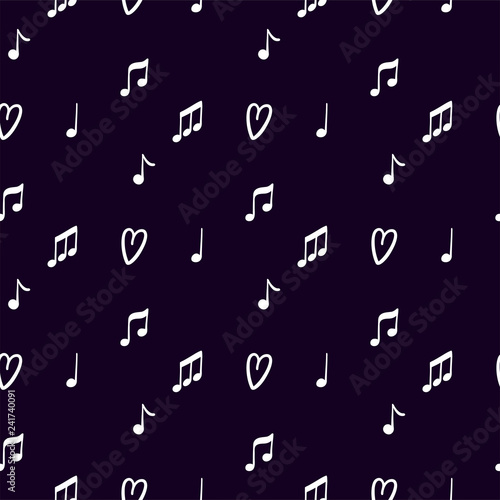 Vector seamless pattern for decoration design with music notes on dark background