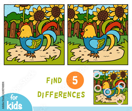 Find differences education game, One rooster