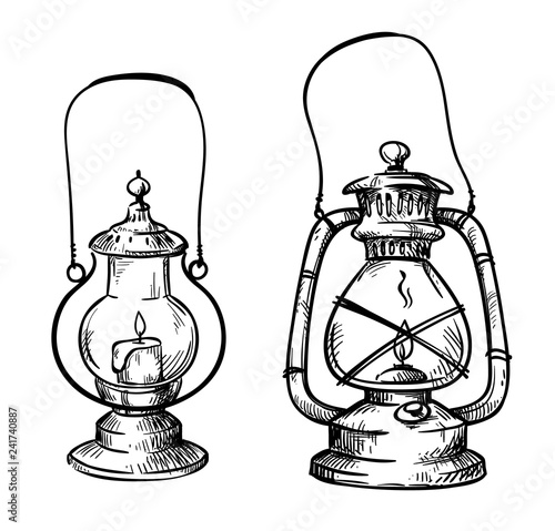 Vintage hand drawn lanterns, vector illustration