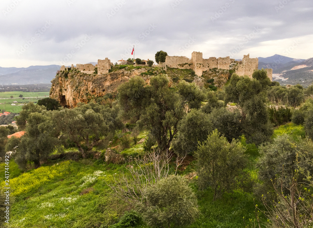 Beautiful view of Beсin Castle Milas Turkey in spring Beautiful view of Beсin Castle Milas Turkey in spring