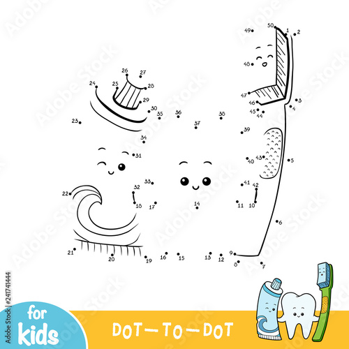 Numbers game, education dot to dot game, Tooth and toothbrush and toothpaste