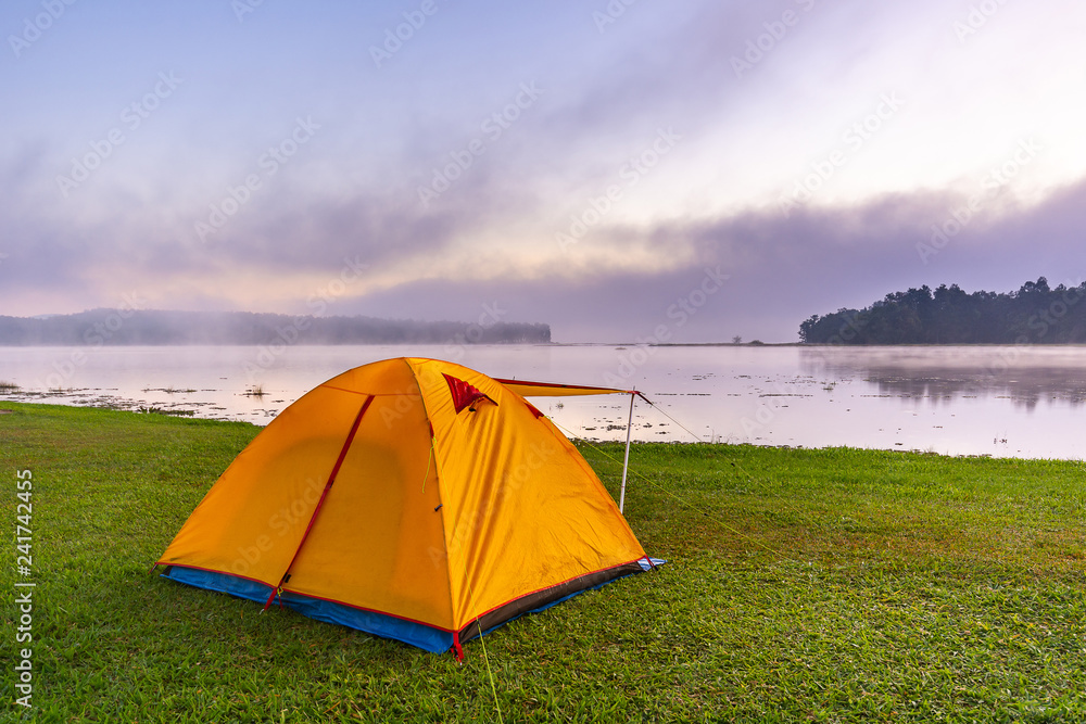 Camping tent on the mountain at Mae Puem National Park in Phayao northern provinces of Thailand.