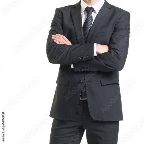 Businessman in suit isolated on white. Close-up of man in formalwear.