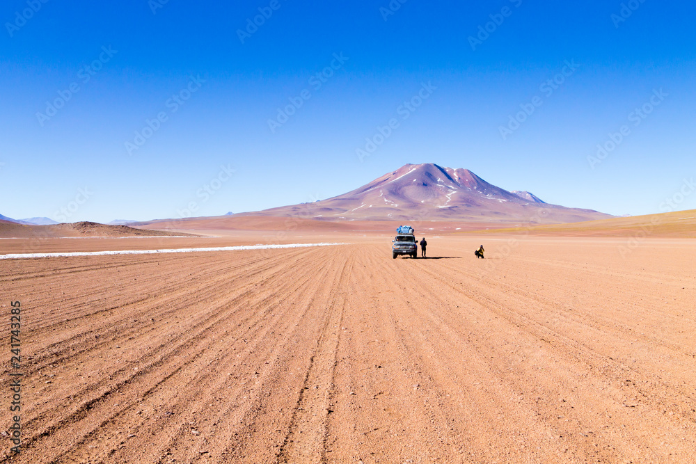Off road vehicle on Bolivian andean plateau