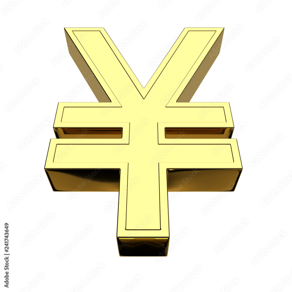 Obraz premium 3D rendering of the currency symbol - Chinese yuan and Japanese yen, gold, isolated on white background.