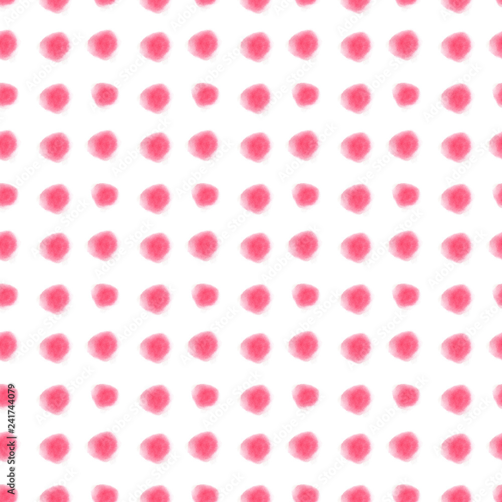 Watercolor abstract pattern. Pink round blots. Cute baby girl pattern. Seamless texture. Polka dot texture. Paint pattern. Splash pink circles. Cute primitive style. Funny childish pattern. 