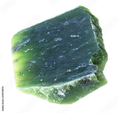 piece of green Nephrite stone on white photo