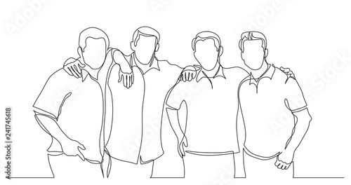 team of confident men friends standing together - one line drawing