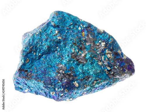 rough treated blue Chalcopyrite stone on white