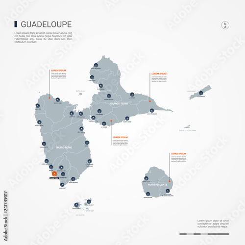 Guadeloupe map with borders, cities, capital and administrative divisions. Infographic vector map. Editable layers clearly labeled.