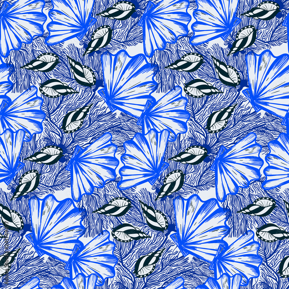 Vector seamless nautical pattern with hand drawn striped shells Vector seamless nautical pattern with hand drawn striped shells