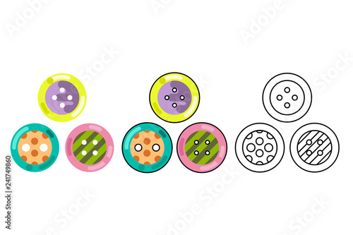 Button craft tool stud sew cloth flat design isolated icon vector illustration