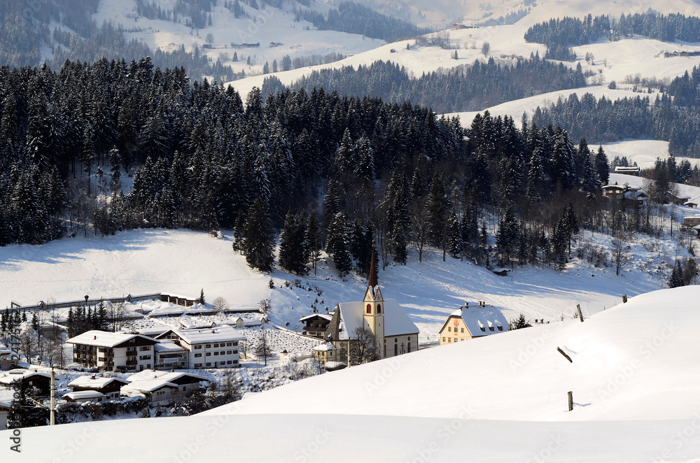 Austria, Fieberbrunn village in winter