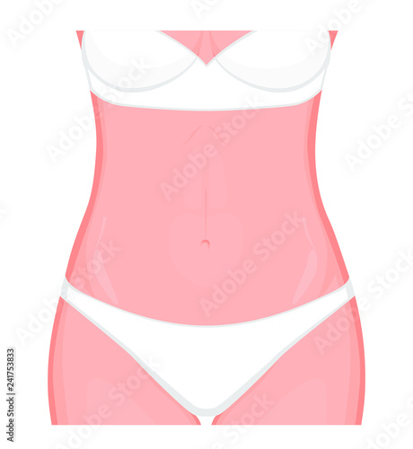 Vector illustration/ Image of Woman body part, slim belly, hips. Front view. For advertising of cosmetic plastic surgery, procedures, stomach shunting, diet, medical publications
