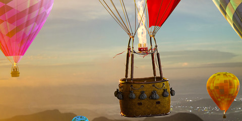 Acrylglasbilder Ballon Leerer Heißluftballonkorb vor Himmelskulisse  © A ST