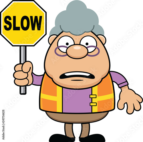 Cartoon Grandmother Crossing Gaurd Slow