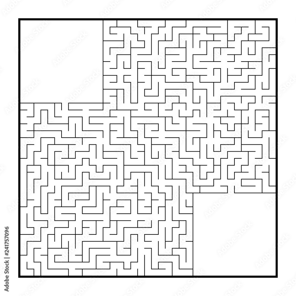 Difficult large square maze. Game for kids and adults. Puzzle for children. Labyrinth conundrum. Flat vector illustration isolated on white background. Difficult large square maze. Game for kids and adults. Puzzle for children. Labyrinth conundrum. Flat vector illustration isolated on white background.