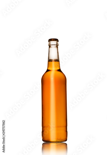 full bottle of beer on a white background