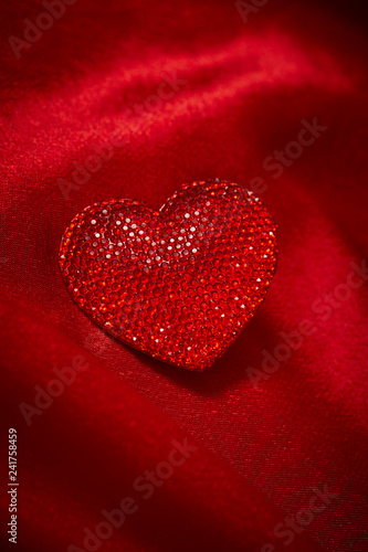 Valentines Day Background  Valentine Heart Red Silk Fabric  Wedding Love - Image