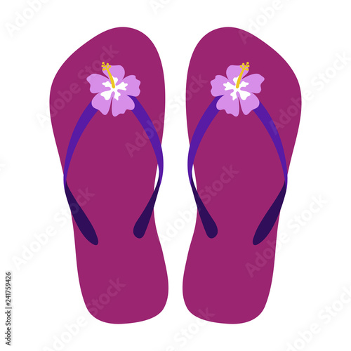 Pink Flip Flops - Pair of magenta flip flop sandals with pink hibiscus flowers