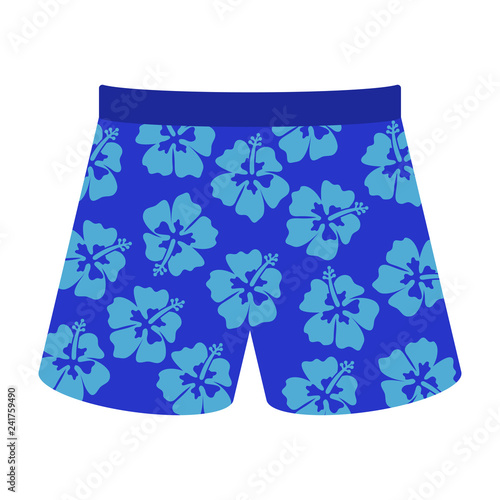 Blue Swim Shorts - Blue swim shorts or swim trunks with light blue hibiscus flower design