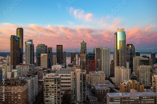 Sunrise over downtown of Seattle, WA photo