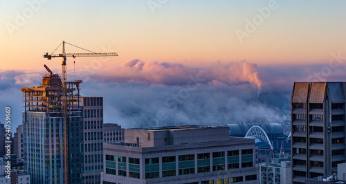 Sunrise over downtown of Seattle, WA