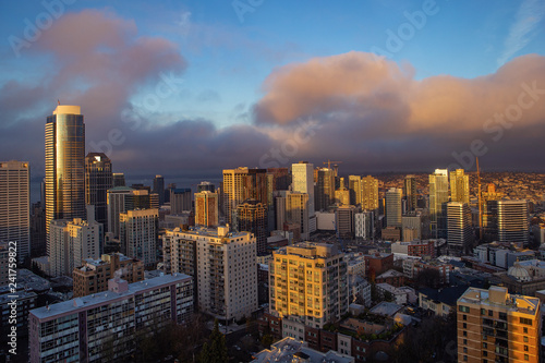 Sunrise over downtown of Seattle, WA