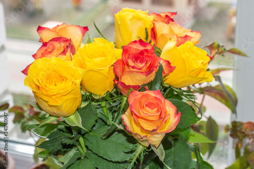 Bouquet of yellow and red roses