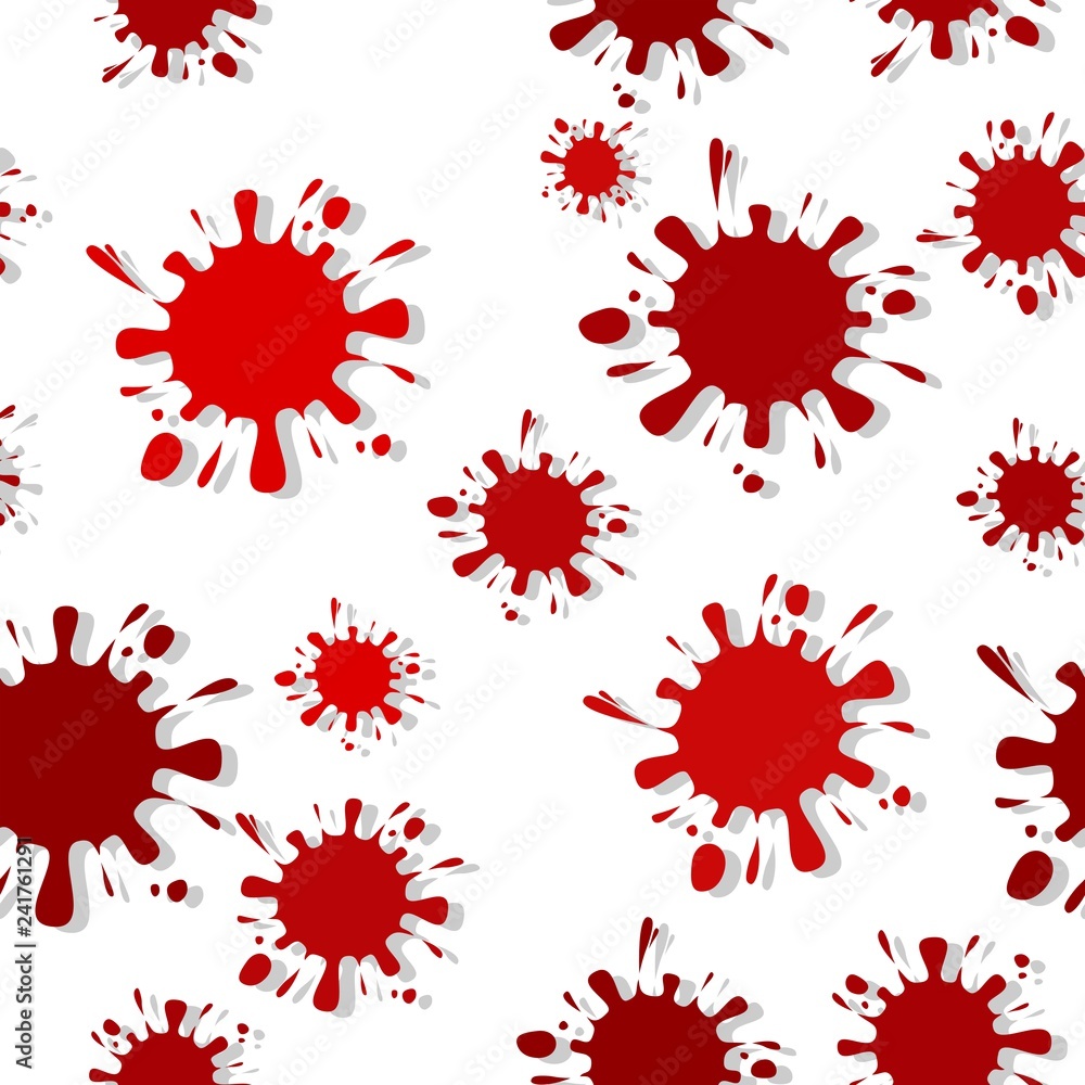 Seamless pattern with red colored ink blots and drop shadow isolated on white Seamless pattern with red colored ink blots and drop shadow isolated on white