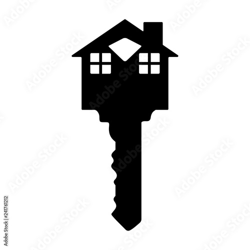 House Key Silhouette - Black and white silhouette of key with house shaped top portion