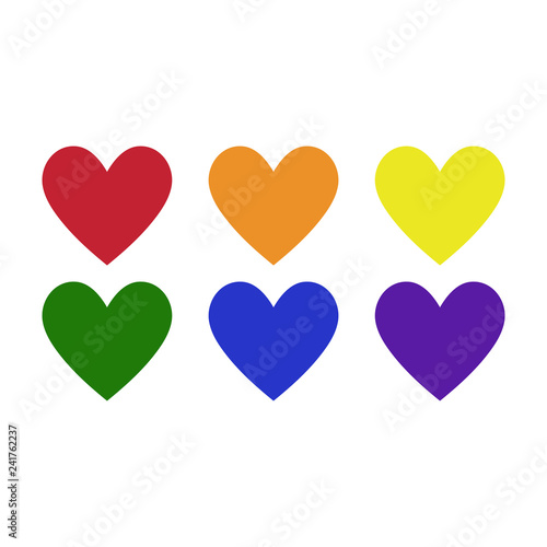 Rainbow Hearts - Set of 6 hearts in rainbow colors of red, orange, yellow green, blue, and purple