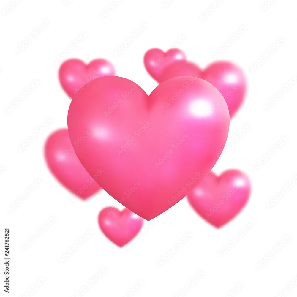 Valentine's Day background. Shiny realistic 3d Valentines pink hearts.