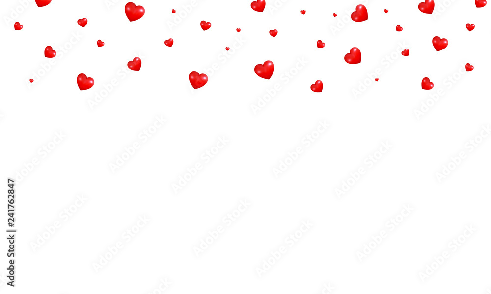 Valentines Day background. Shiny flying Valentine red hearts. Hearts background overlay