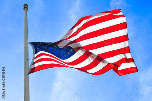 American flag blowing in the wind