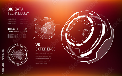 3D Futuristic HUD Technology Elements Design. Big Data, Virtual Reality, Artificial Intelligence, Hologram Screen, Science Fiction, Security System. Vector EPS 10 Illustration