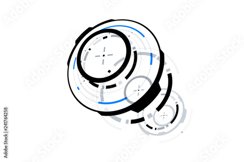 3D Futuristic HUD Technology Elements Design. Big Data, Virtual Reality, Artificial Intelligence, Hologram Screen, Science Fiction, Security System. Vector EPS 10 Illustration