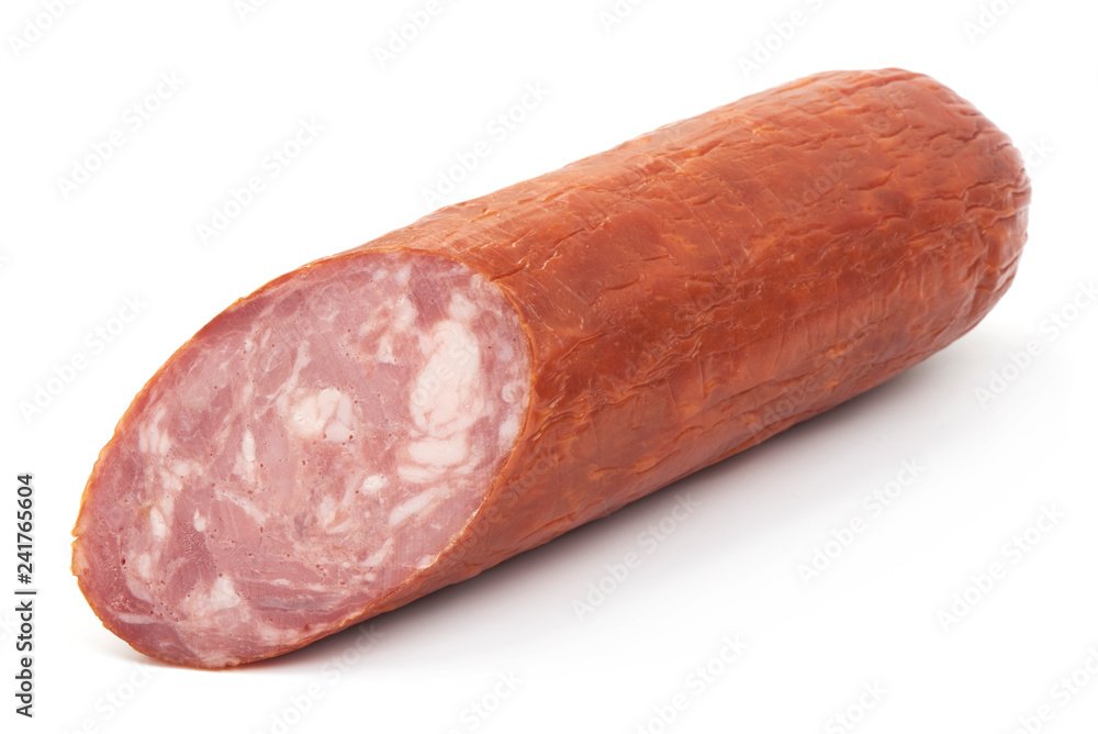 Pork Ham Sausage, close-up, isolated on a white background Pork Ham Sausage, close-up, isolated on a white background