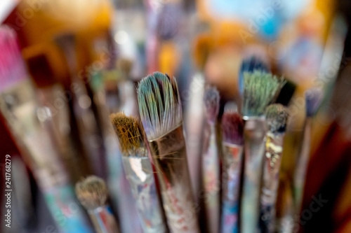 Closeup of painting brushes
