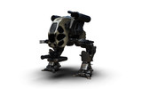 3D Illustration Of A Futuristic Rusted Armored Robotic Weaponized Mech War Vehicle Isolated On A White Background