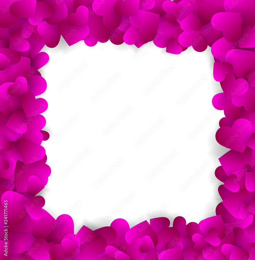 Square elegant frame made of cute pink paper hearts