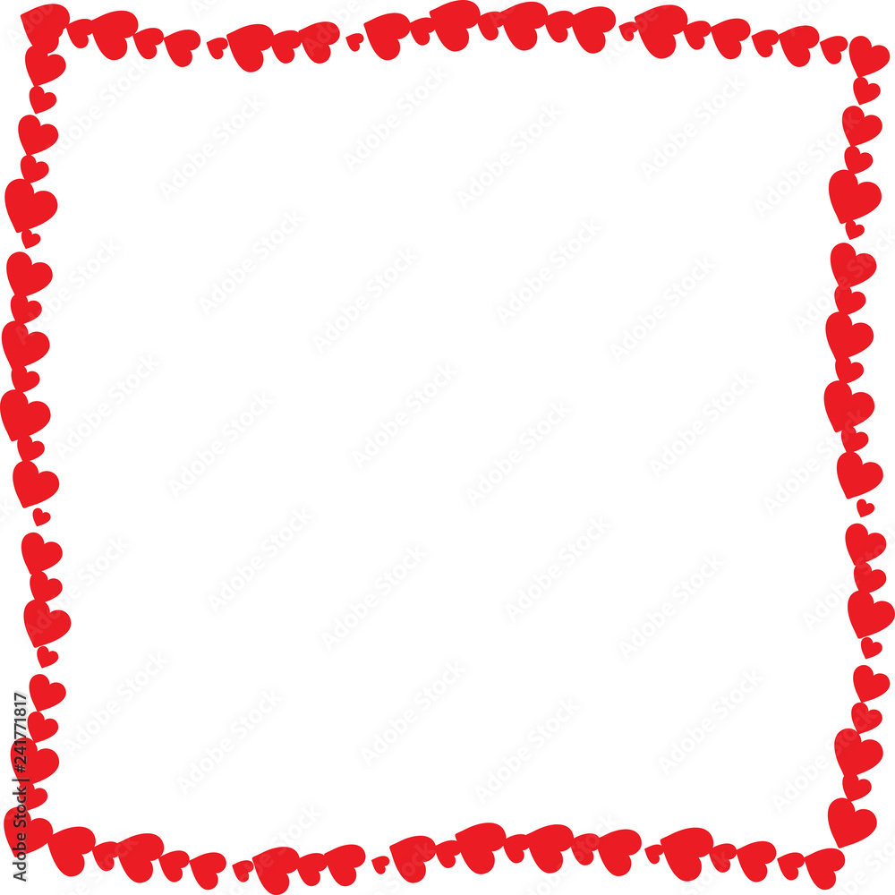 Love twisted frame made of cartoon red different sized hearts
