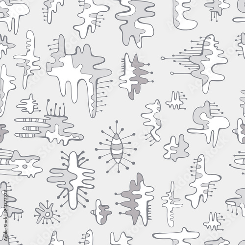 Seamless monochrome pattern of abstract design doodle elements.