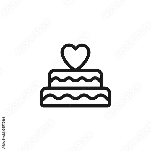 Vector cute cake logo with chocolate and heart on the top. Wedding cake store logo. Sweets shop logo.