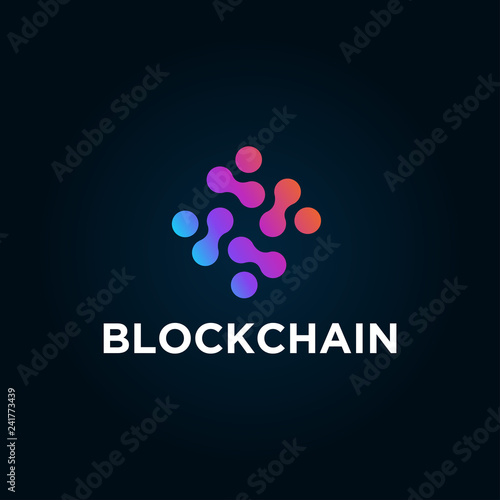 Blockchain line icon logo concept on dark background. Cryptocurrency data sign design. Abstract geometric block chain technology business sign. Vector illustration
