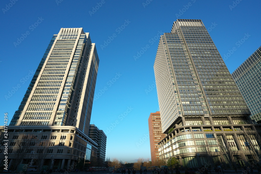 Tokyo,Japan-January 2, 2019: Buildings in Marunouchi area in Tokyo in the winter morning
