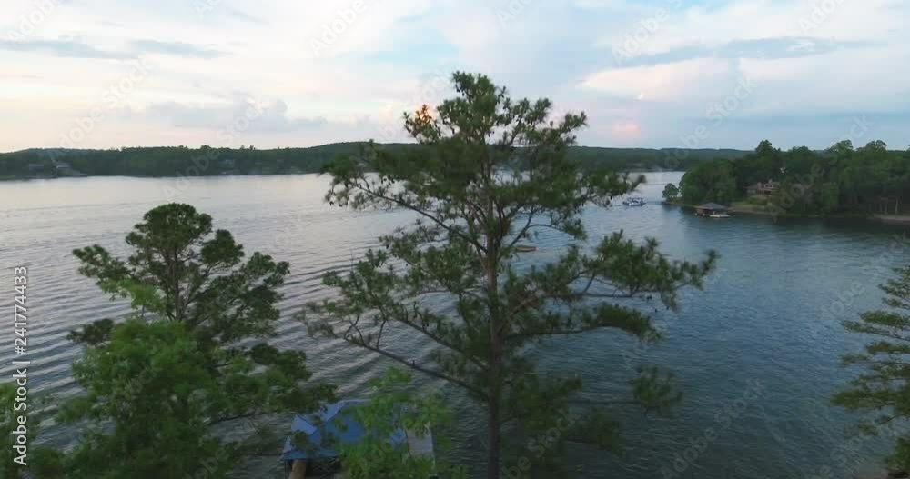 Aerial Flying Straight Up Over Treetops to Reveal Lake in Jasper Alabama Aerial Flying Straight Up Over Treetops to Reveal Lake in Jasper Alabama